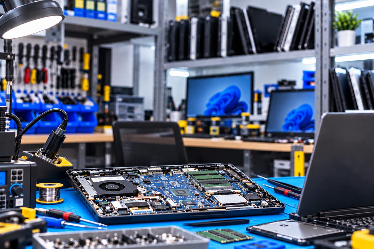 High-tech diagnostics workstation and clean workshop benches
